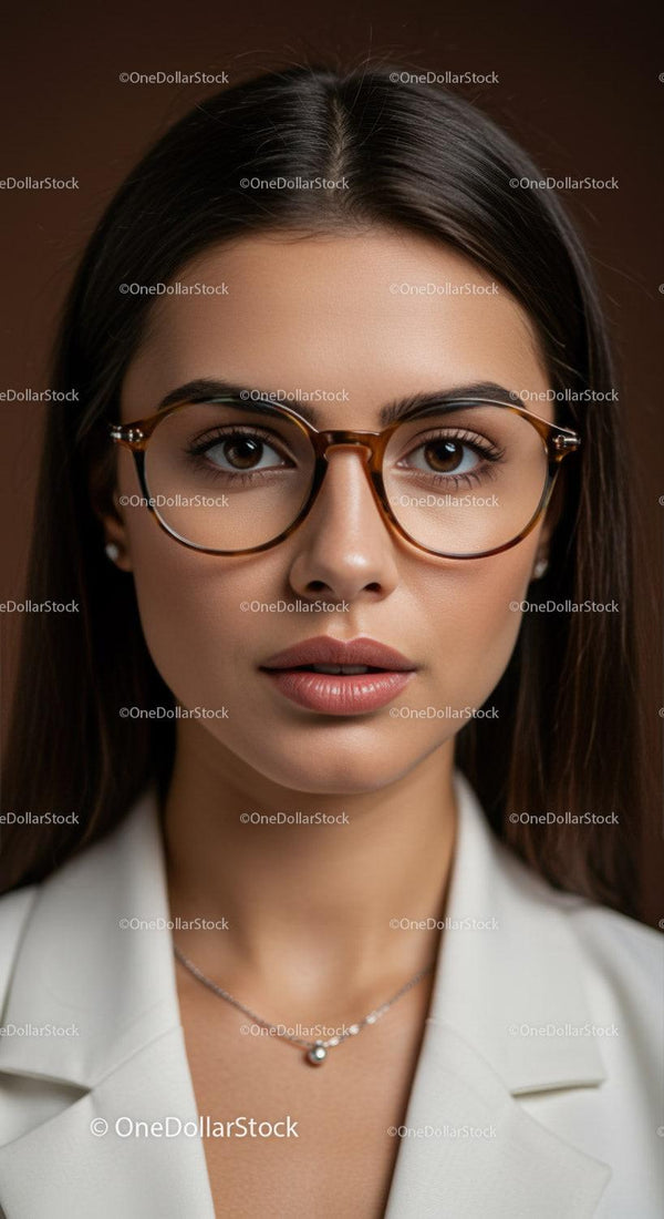 Elegant Woman Wearing Stylish Glasses and Necklace for Professional Portrait