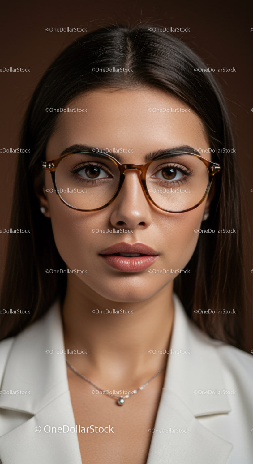Elegant Woman Wearing Stylish Glasses and Necklace for Professional Portrait