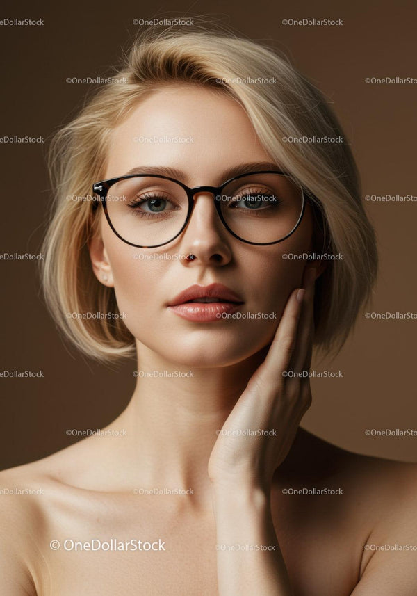 Stylowa kobieta z krótkimi blond włosami i czarnymi okularami – portret