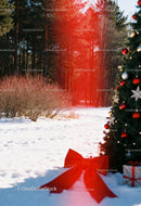 Snowy Landscape with Festive Christmas Tree and Gifts
