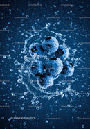Fresh blueberries splashing in clear water droplets