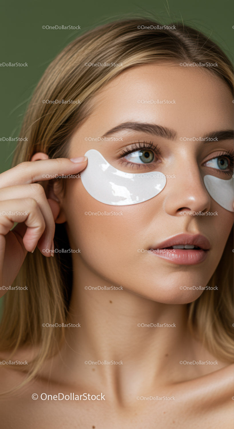 Young Woman in Skincare Routine with Under-Eye Patches