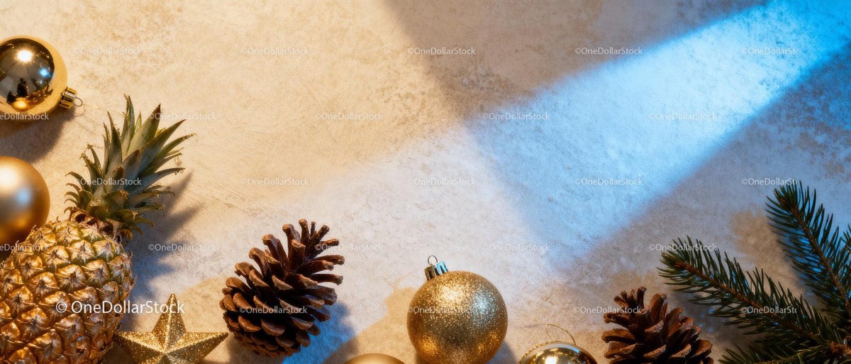 Festive holiday arrangement with pineapple and golden decorations