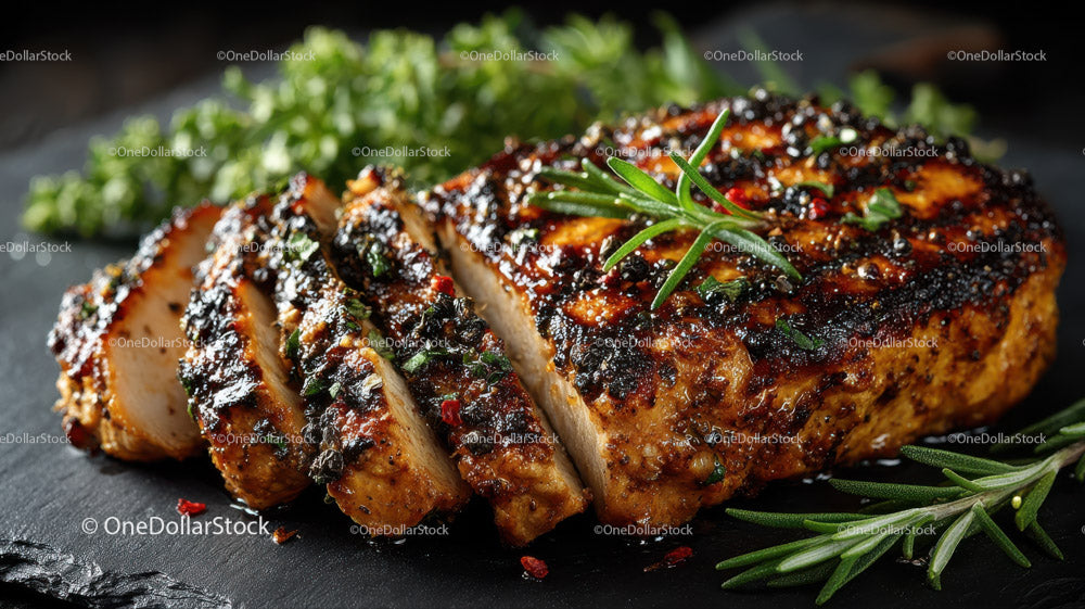 Herb-Garnished Grilled Chicken Breast with Fresh Greens