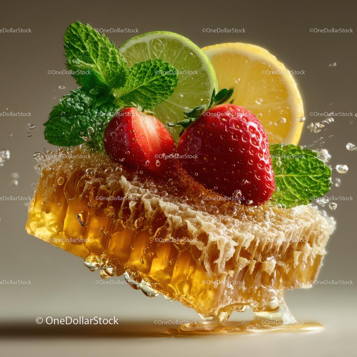 Fresh Honeycomb with Strawberries and Lime Garnish