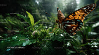 Exotic Butterfly Resting on Lush Green Tropical Leaves
