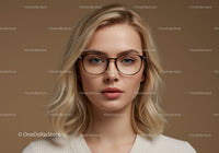 Elegant Blonde Woman Wearing Glasses in Neutral Indoor Setting