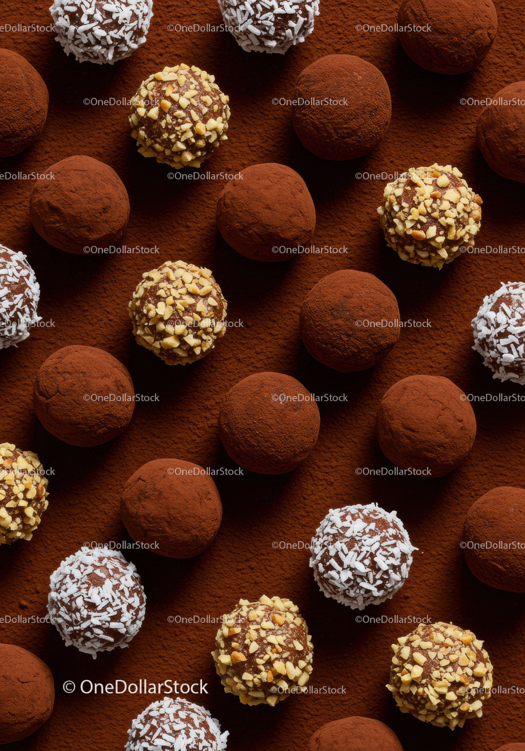 Assorted Chocolate Truffles with Coconut and Nuts Coating