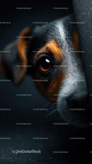Close-up Portrait of a Cute Dog Hiding Behind Fabric Focused on Eyes