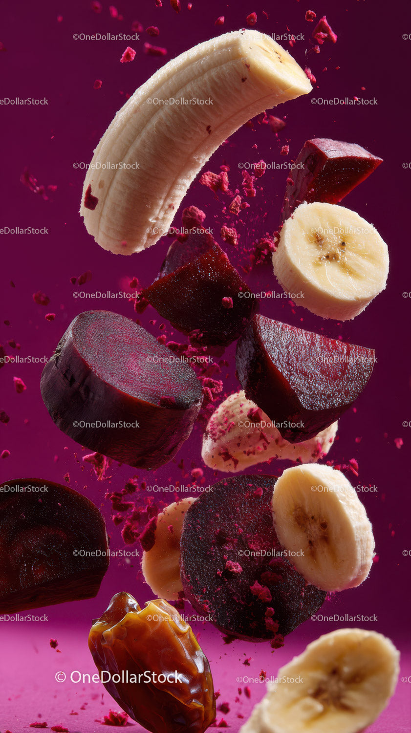 Colorful Fruit Slices and Berries Falling in a Vibrant Scene