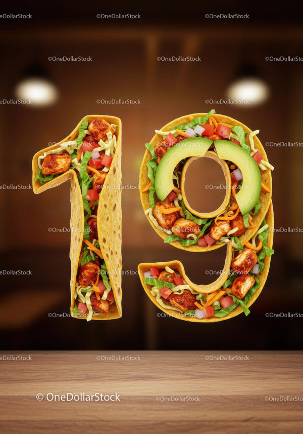 Numbers 1 and 9 Made of Tacos with Fresh Ingredients