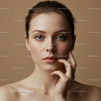 Close-up of a Beautiful Young Woman with Clear Skin and Blue Eyes