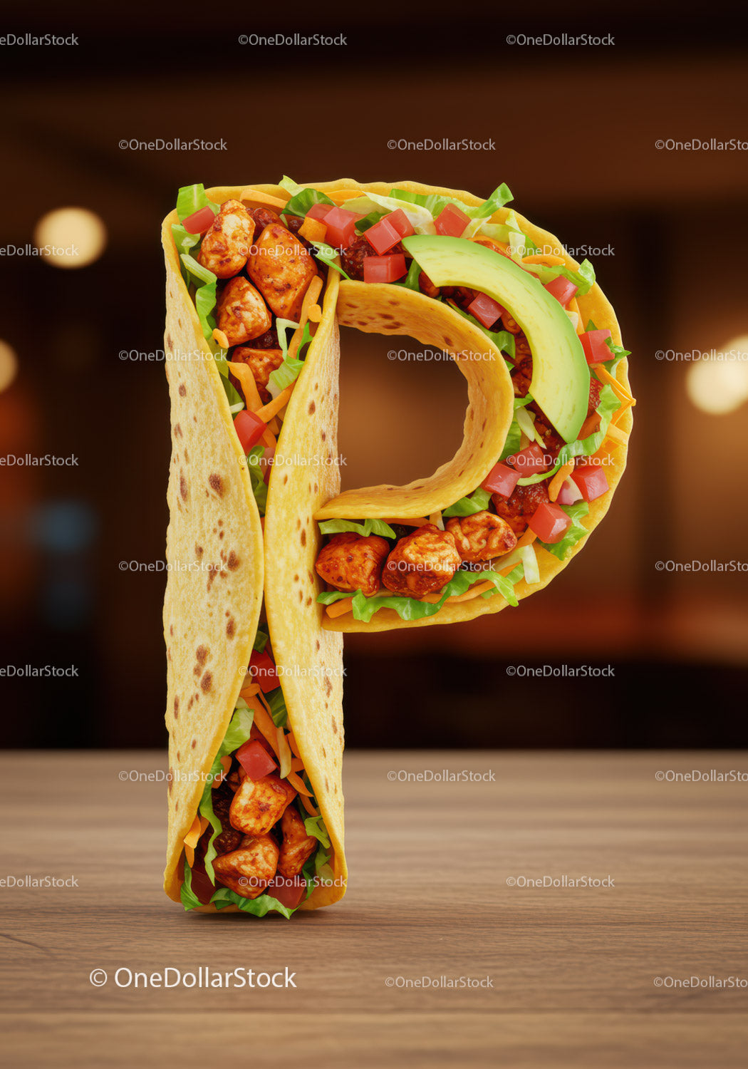 Taco Shaped Like Letter P Filled with Fresh Ingredients