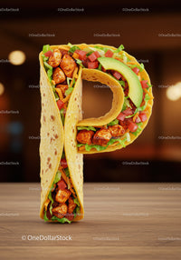 Taco Shaped Like Letter P Filled with Fresh Ingredients