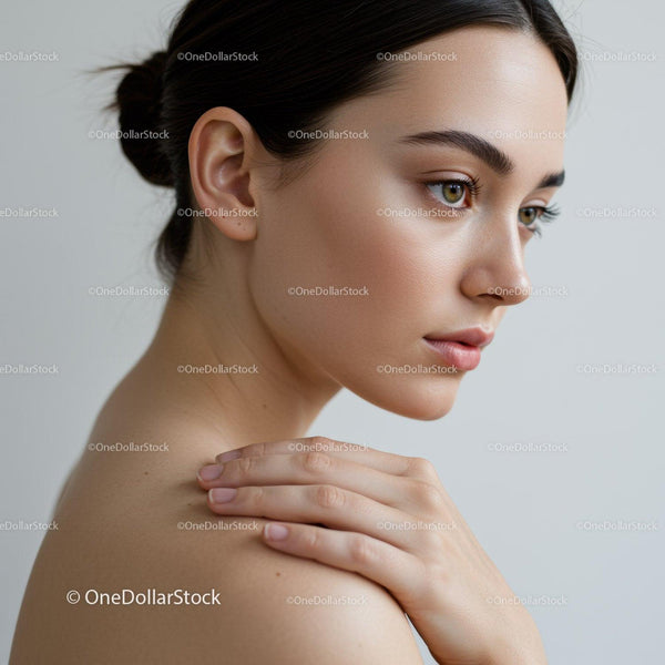 Elegancka kobieta z nieskazitelną skórą i naturalnym pięknem w portrecie z bliska