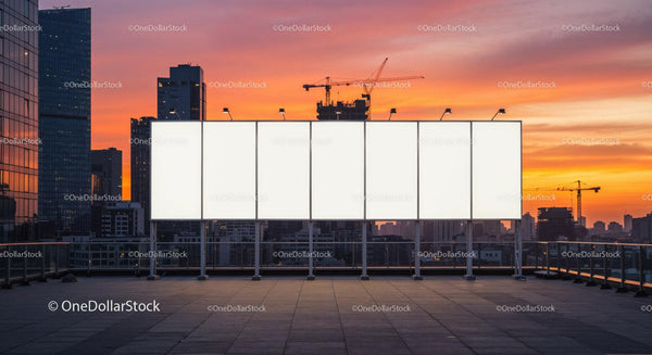 Nowoczesna panorama miasta z żurawiami budowlanymi i zachodzącym słońcem