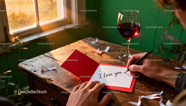 Writing a Heartfelt Love Note by Warm Window Light