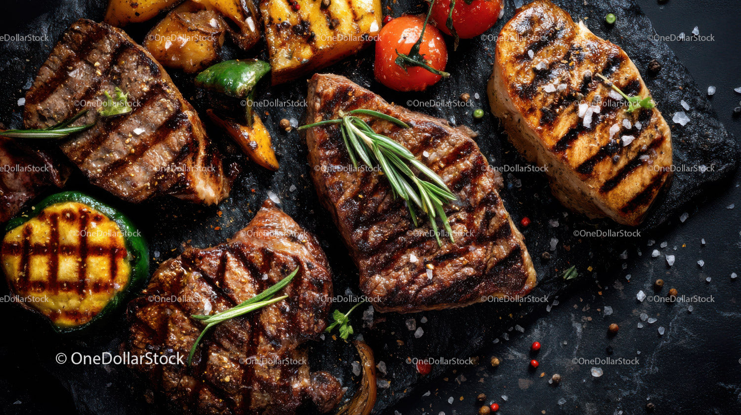 Soczysty grillowany stek ze świeżymi warzywami i ziołami