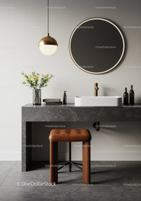 Modern Bathroom with Round Mirror and Elegant Sink Design