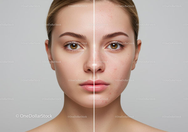 Portrait of a Young Woman Before and After Skincare Treatment