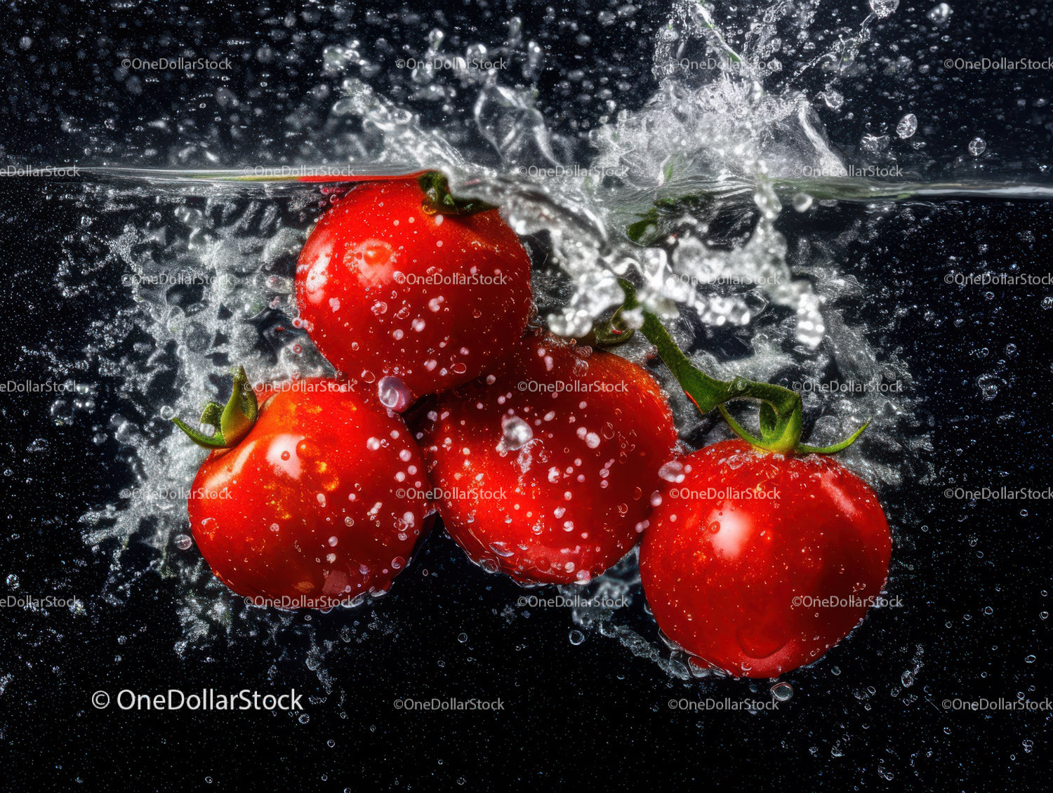 Fresh Red Cherry Tomatoes Splashing into Water