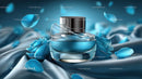 Luxury Blue Cosmetic Jar Surrounded by Elegant Floral Accents