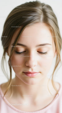 Portrait of Young Woman with Flawless Skin and Serene Expression