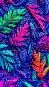 Colorful Neon Tropical Leaves with Glowing Effect in Jungle Scene
