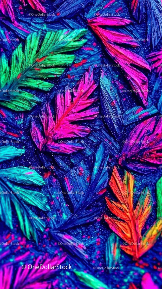 Colorful Neon Tropical Leaves with Glowing Effect in Jungle Scene
