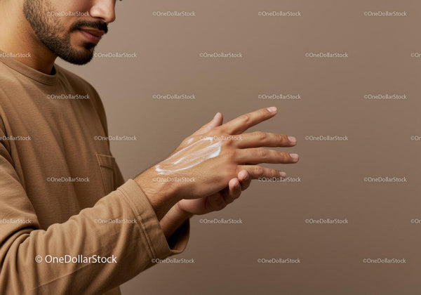 Man Applying Sunscreen Lotion on Hand for Skin Protection
