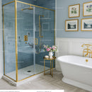 Elegant bathroom with gold accents and floral decor