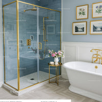 Elegant bathroom with gold accents and floral decor