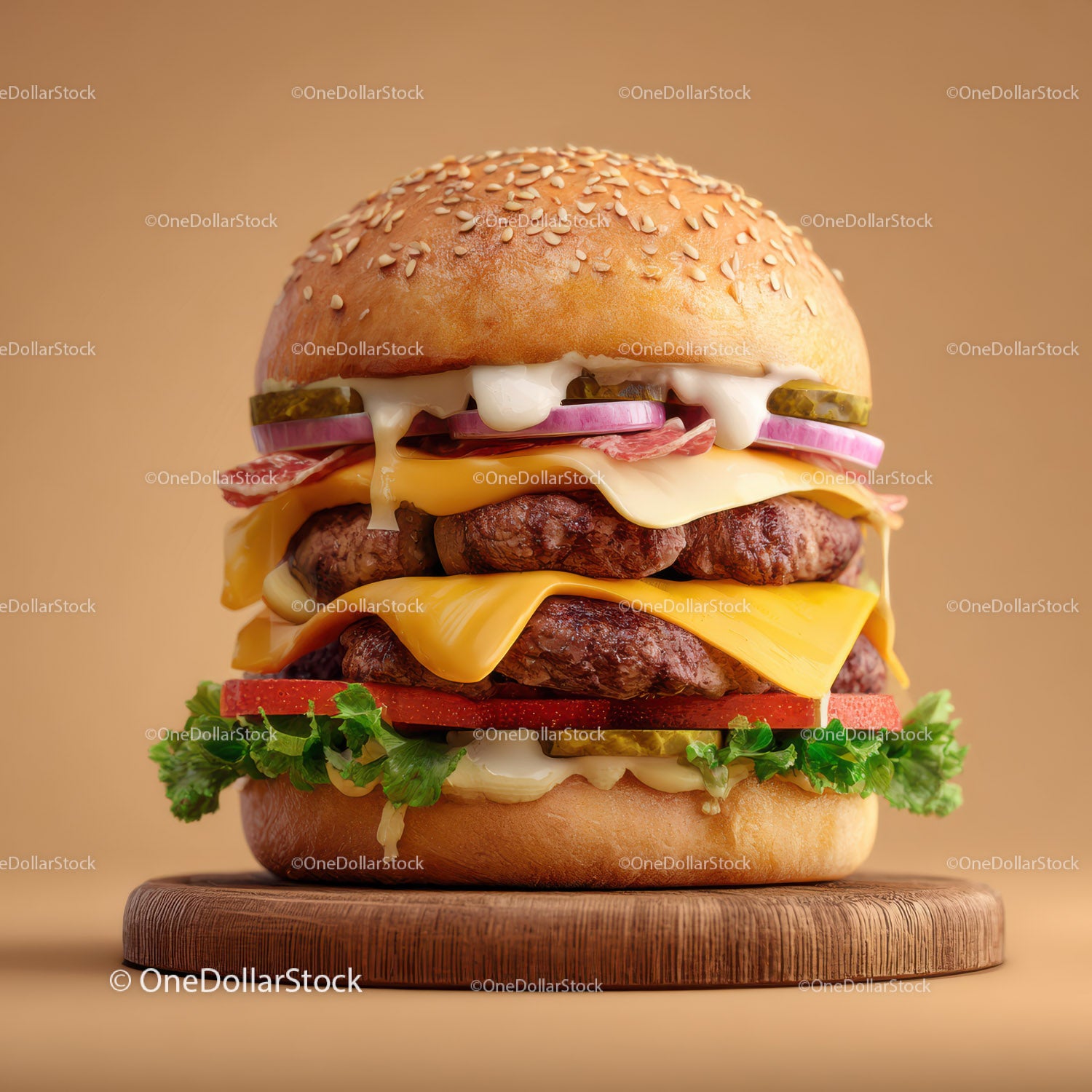 Wykwintny podwójny cheeseburger wołowy ze świeżymi warzywami