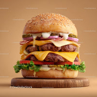 Gourmet Double Beef Cheeseburger with Fresh Vegetables