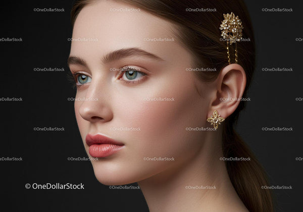 Elegancka Kobieta z Złotą Biżuterią i Stylowymi Akcesoriami do Włosów