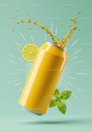Refreshing Lemon Lime Soda Splash with Basil Leaves