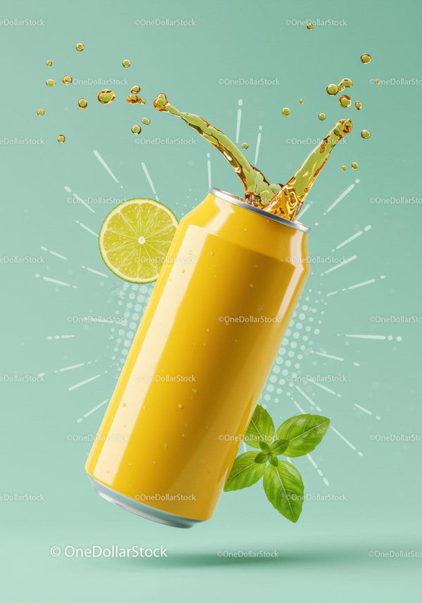 Refreshing Lemon Lime Soda Splash with Basil Leaves JPG Mockup Image