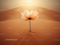 Delicate flower blooming in vast desert sand dunes