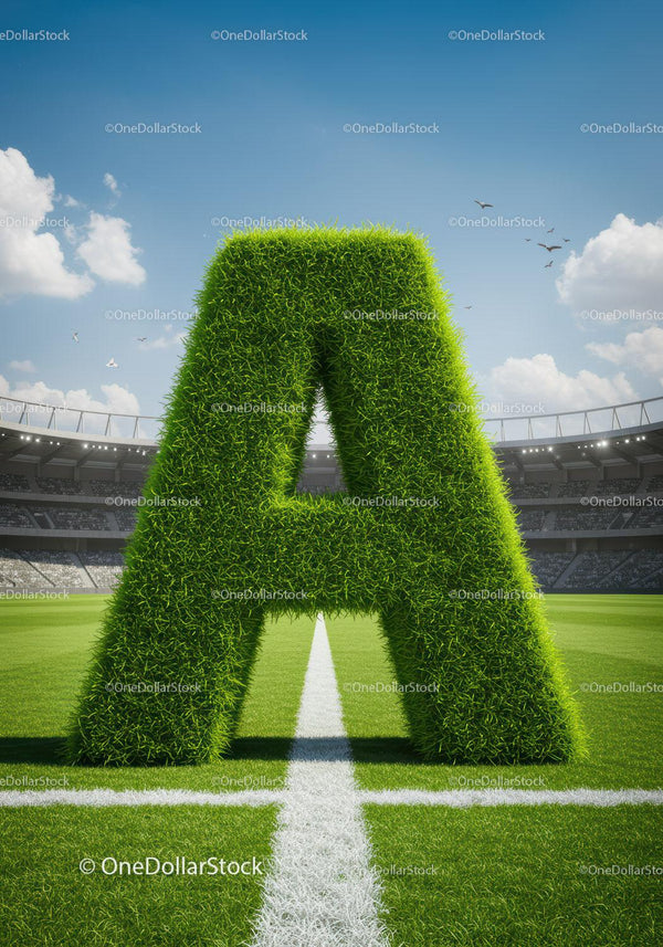 Green Grass Letter A on Soccer Field Center Line