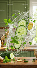 Refreshing cucumber and ginger splash with fresh herbs