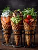 Gourmet Ice Cream Cones Filled with Fresh Vegetables and Avocado