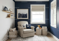 Modern Kids Room with Cozy Beige Armchair and Storage Bins