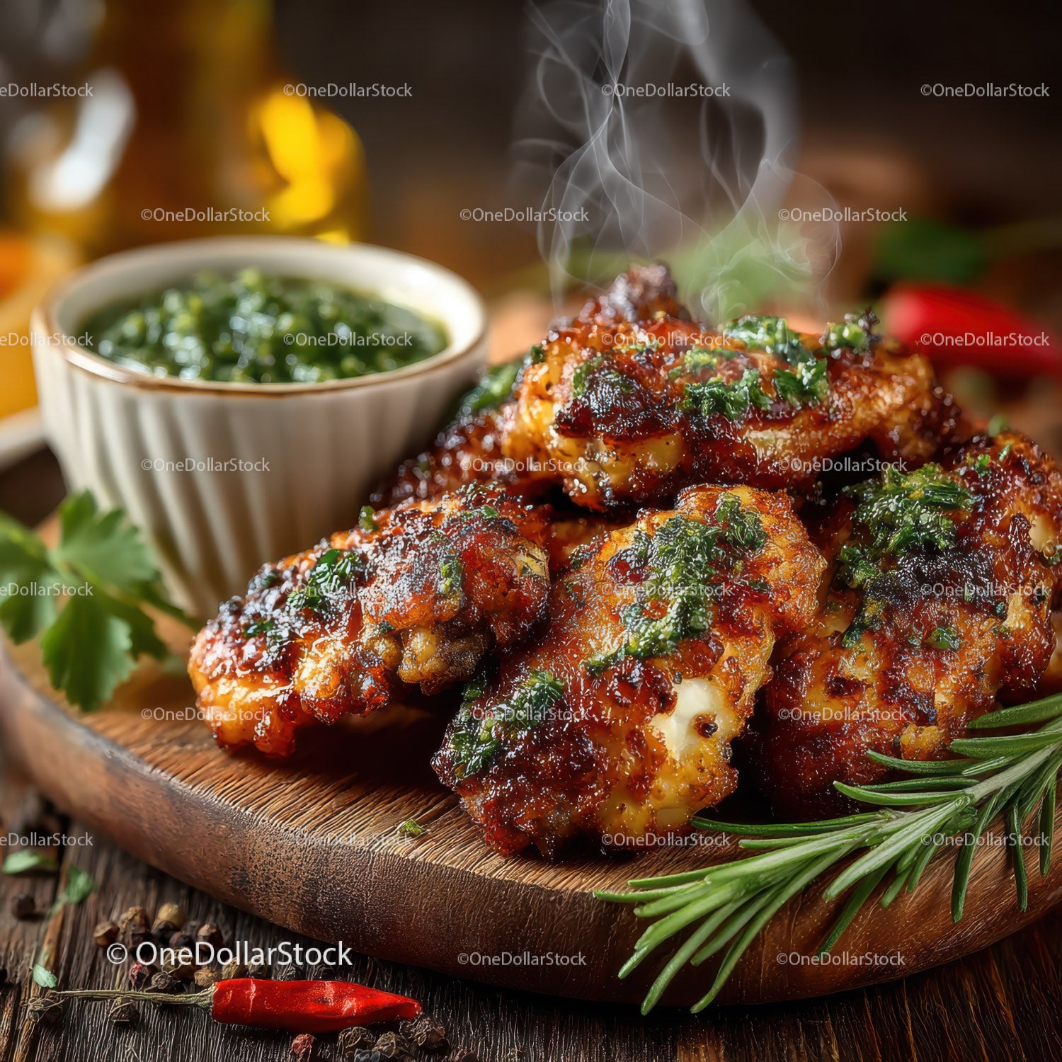 Crispy Spicy Chicken Wings with Fresh Herbs and Dipping Sauce