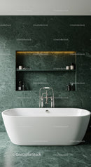 Luxurious Green Marble Bathroom with Freestanding Tub and Shelves