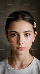 Portrait of a Young Girl with Brown Eyes in Calm Indoor Setting