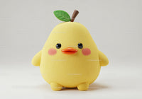 Yellow Plush Duck Toy with Green Leaf and Orange Beak