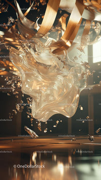 Dynamic Champagne Splash with Bubbles and Golden Reflection