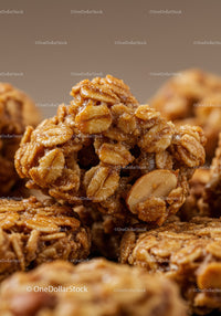 Close up of crunchy homemade oat granola clusters