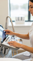 Female Doctor Operating Modern Medical Ultrasound Equipment in Clinic
