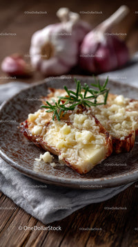 Cheesy Baked Potato with Rosemary Garnish on Rustic Plate